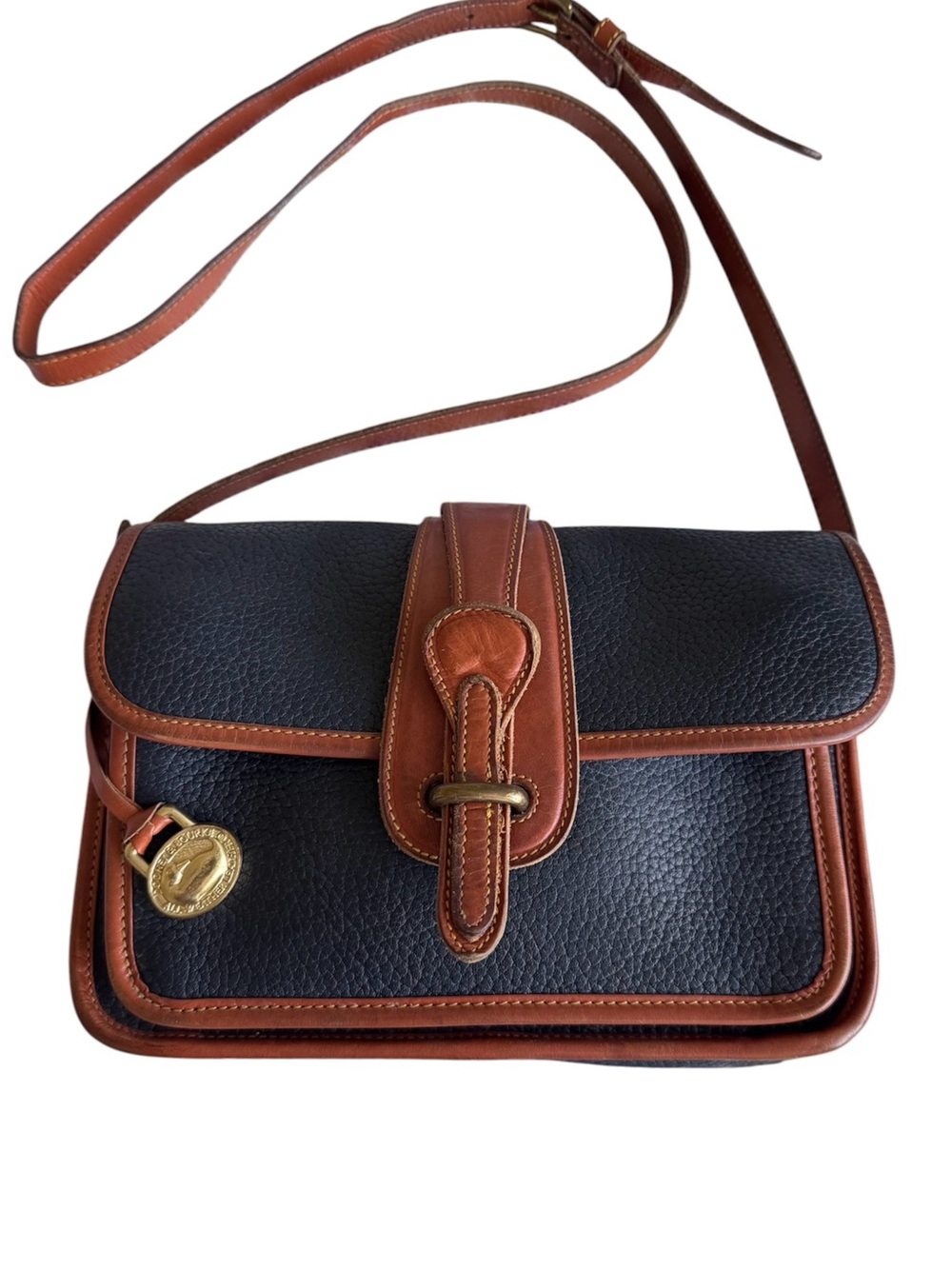 Dooney & Bourke  Navy Blue and Brown Pebbled Crossbody Bag